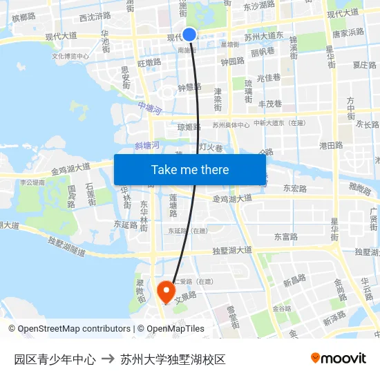 园区青少年中心 to 苏州大学独墅湖校区 map