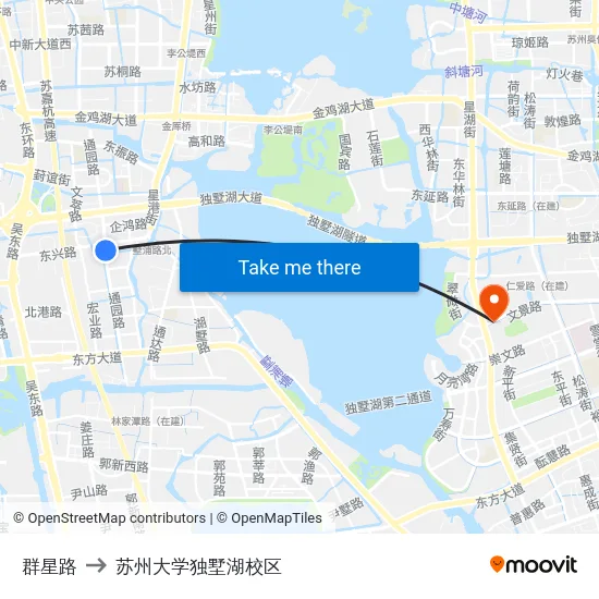 群星路 to 苏州大学独墅湖校区 map