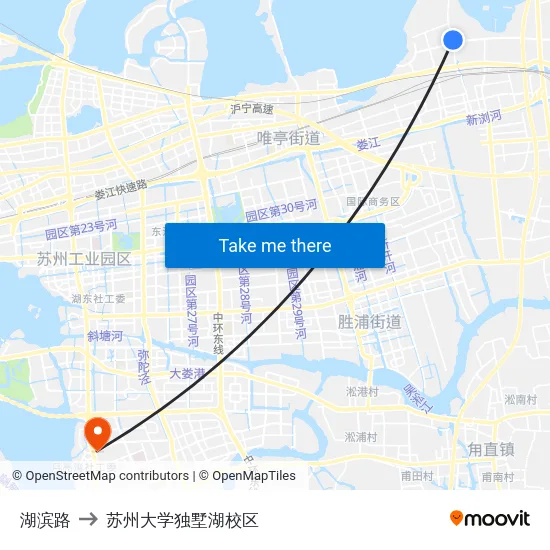 湖滨路 to 苏州大学独墅湖校区 map