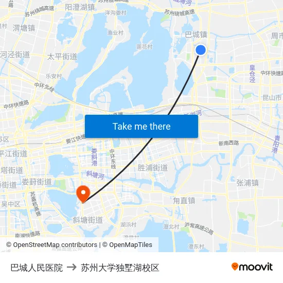 巴城人民医院 to 苏州大学独墅湖校区 map