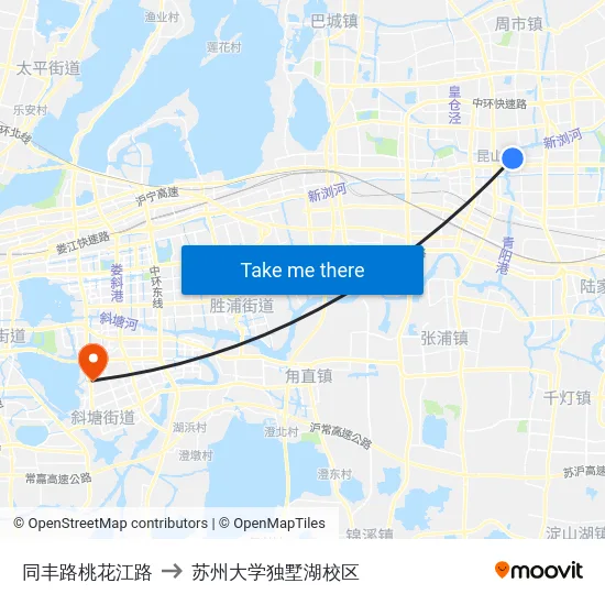 同丰路桃花江路 to 苏州大学独墅湖校区 map
