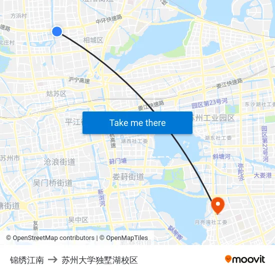 锦绣江南 to 苏州大学独墅湖校区 map