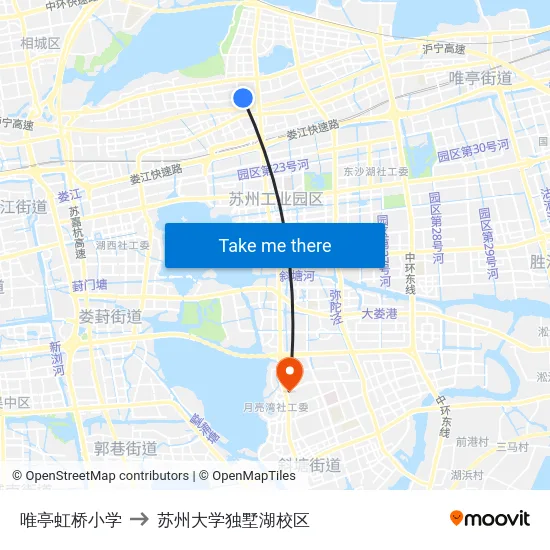 唯亭虹桥小学 to 苏州大学独墅湖校区 map