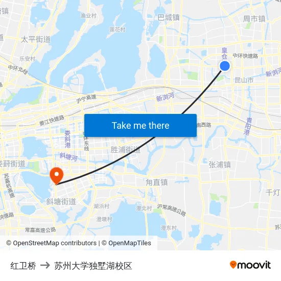红卫桥 to 苏州大学独墅湖校区 map
