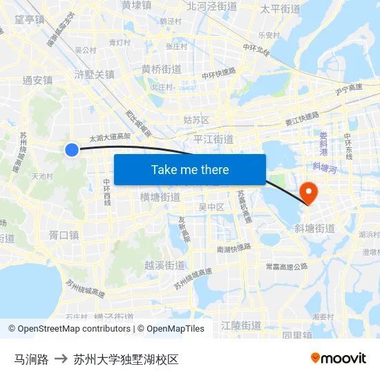 马涧路 to 苏州大学独墅湖校区 map