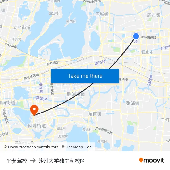 平安驾校 to 苏州大学独墅湖校区 map
