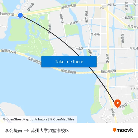 李公堤南 to 苏州大学独墅湖校区 map