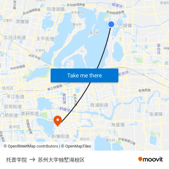 托普学院 to 苏州大学独墅湖校区 map