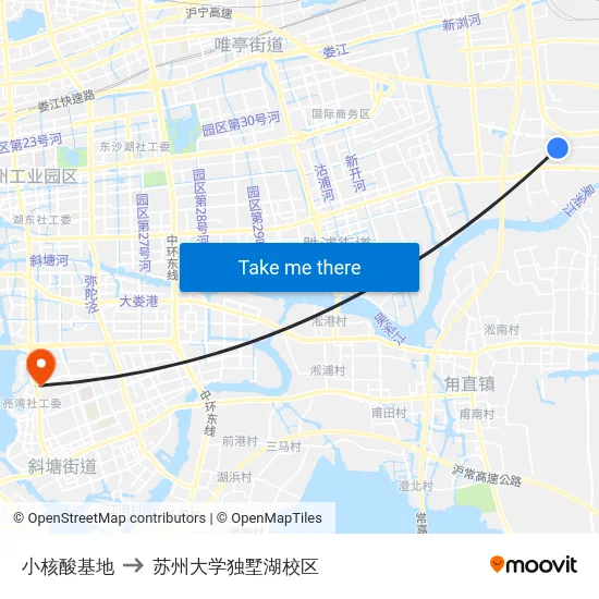 小核酸基地 to 苏州大学独墅湖校区 map
