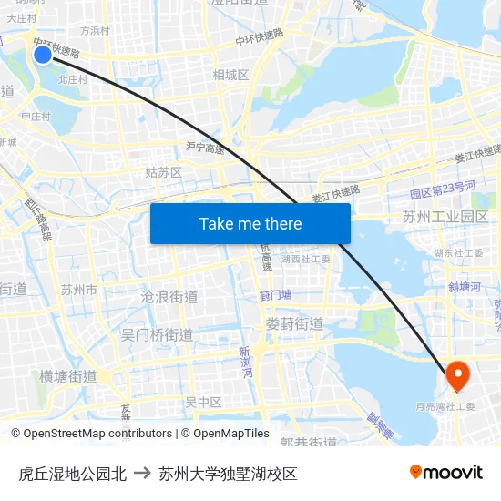 虎丘湿地公园北 to 苏州大学独墅湖校区 map