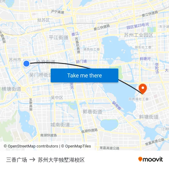 三香广场 to 苏州大学独墅湖校区 map
