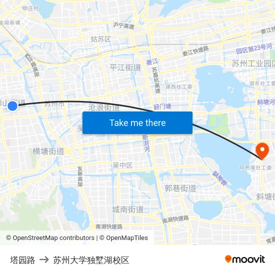塔园路 to 苏州大学独墅湖校区 map