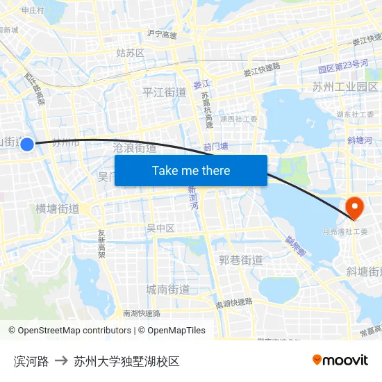 滨河路 to 苏州大学独墅湖校区 map
