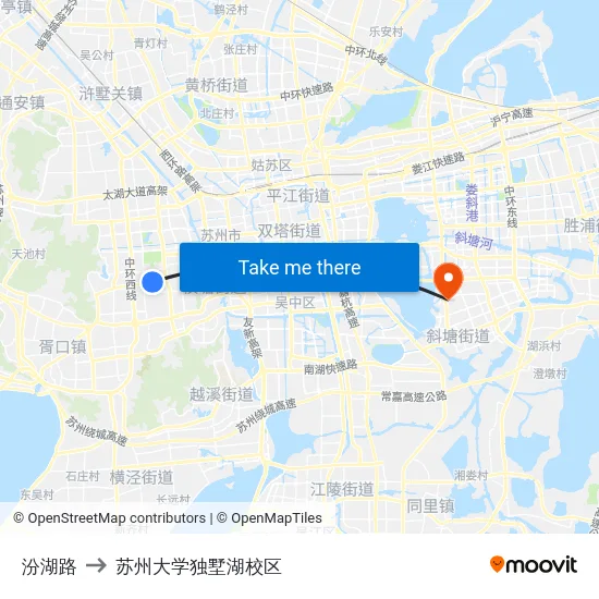 汾湖路 to 苏州大学独墅湖校区 map