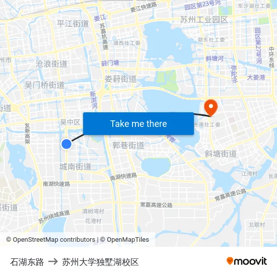石湖东路 to 苏州大学独墅湖校区 map