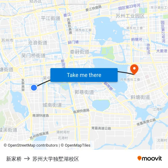 新家桥 to 苏州大学独墅湖校区 map