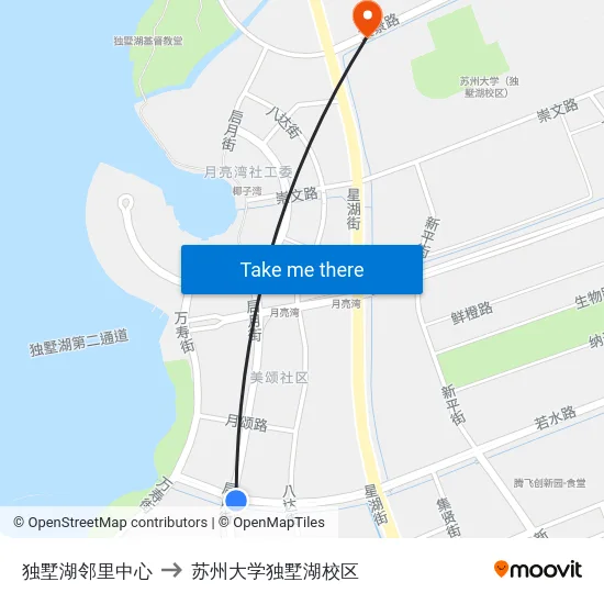 独墅湖邻里中心 to 苏州大学独墅湖校区 map