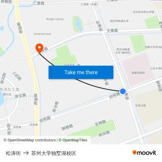 松涛街 to 苏州大学独墅湖校区 map