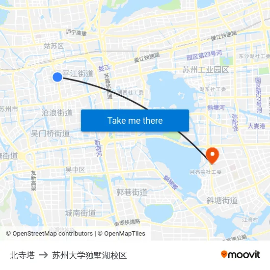 北寺塔 to 苏州大学独墅湖校区 map