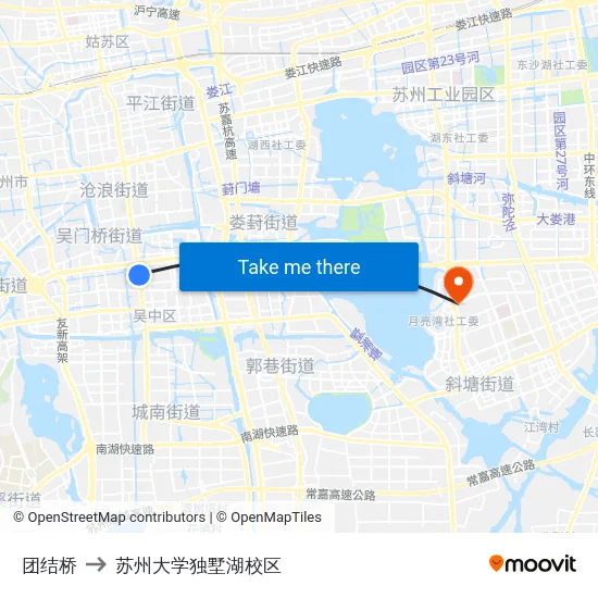 团结桥 to 苏州大学独墅湖校区 map