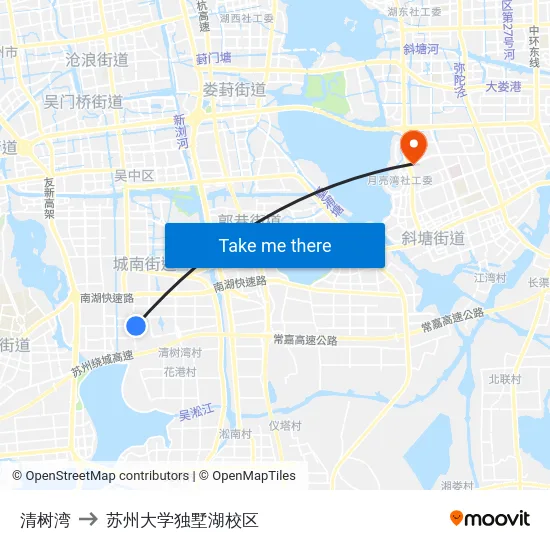 清树湾 to 苏州大学独墅湖校区 map