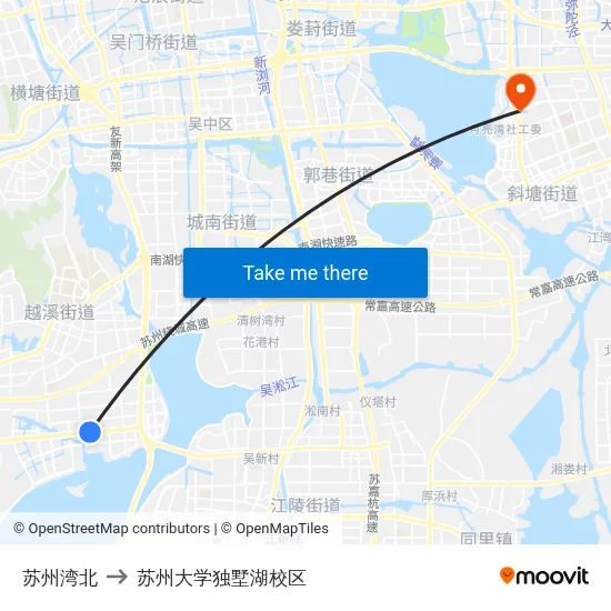 苏州湾北 to 苏州大学独墅湖校区 map