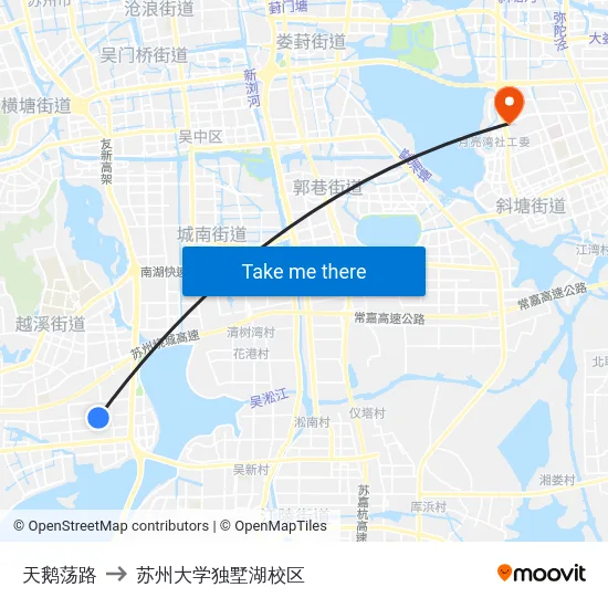天鹅荡路 to 苏州大学独墅湖校区 map