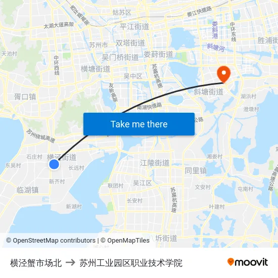 横泾蟹市场北 to 苏州工业园区职业技术学院 map