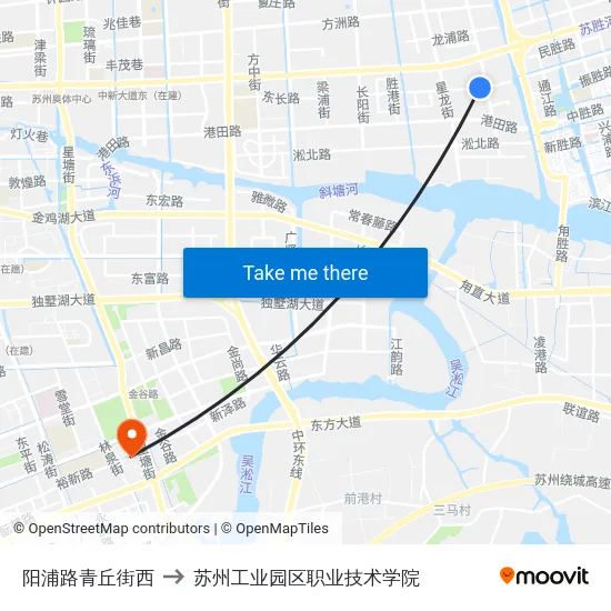 阳浦路青丘街西 to 苏州工业园区职业技术学院 map