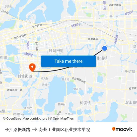 长江路振新路 to 苏州工业园区职业技术学院 map
