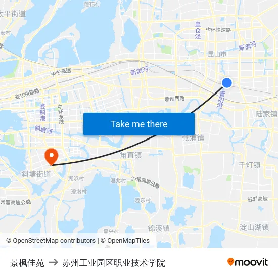 景枫佳苑 to 苏州工业园区职业技术学院 map