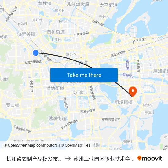 长江路农副产品批发市场 to 苏州工业园区职业技术学院 map