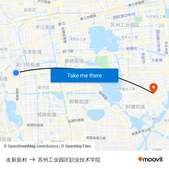 友新新村 to 苏州工业园区职业技术学院 map
