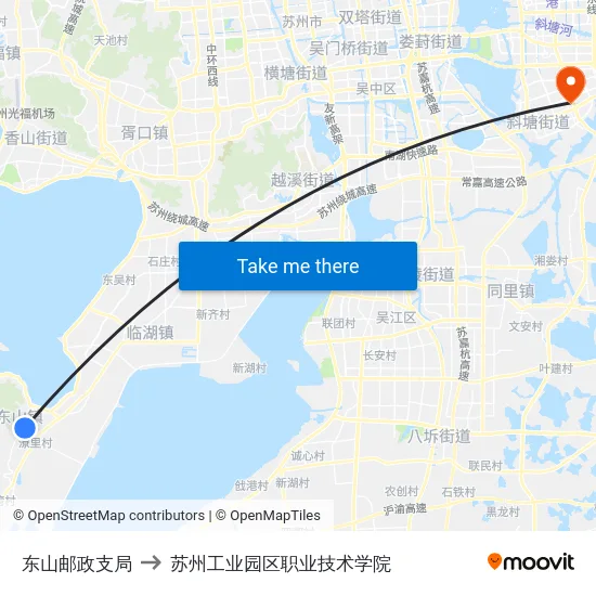 东山邮政支局 to 苏州工业园区职业技术学院 map