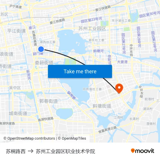 苏桐路西 to 苏州工业园区职业技术学院 map