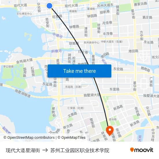 现代大道星湖街 to 苏州工业园区职业技术学院 map