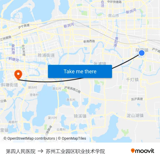 第四人民医院 to 苏州工业园区职业技术学院 map