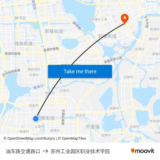 油车路交通路口 to 苏州工业园区职业技术学院 map