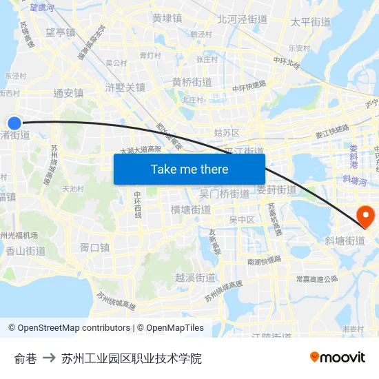 俞巷 to 苏州工业园区职业技术学院 map