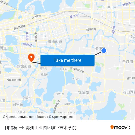 团结桥 to 苏州工业园区职业技术学院 map