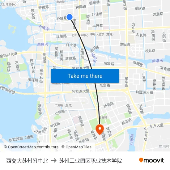 西交大苏州附中北 to 苏州工业园区职业技术学院 map