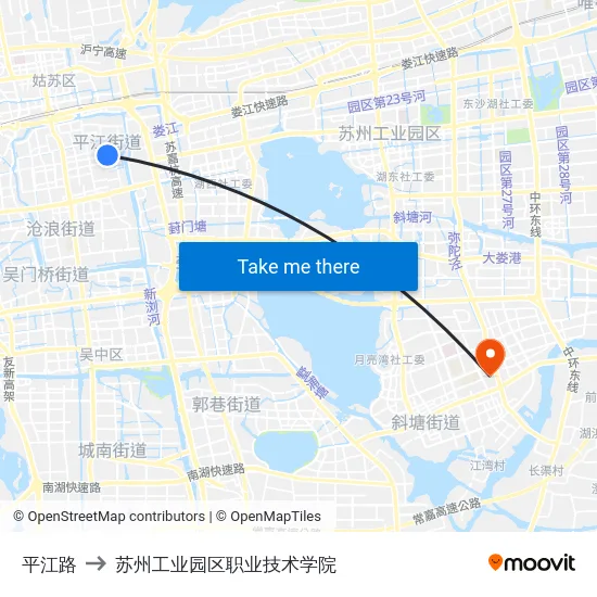 平江路 to 苏州工业园区职业技术学院 map