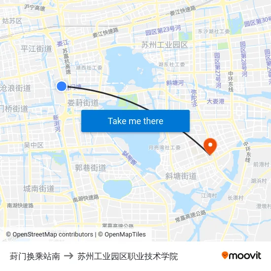 葑门换乘站南 to 苏州工业园区职业技术学院 map