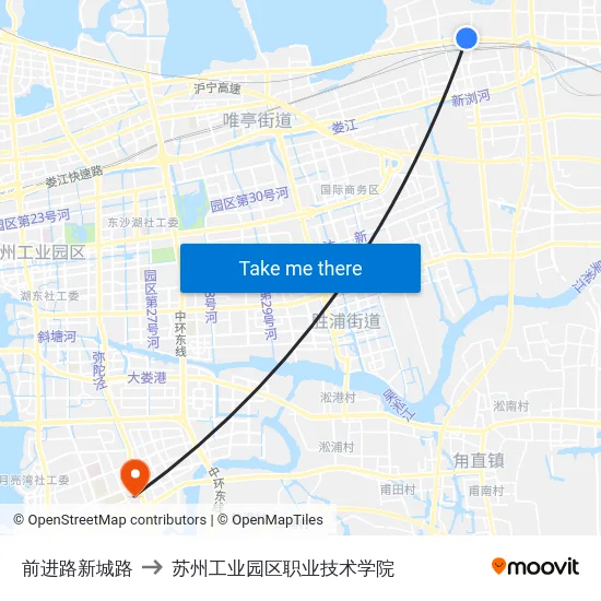 前进路新城路 to 苏州工业园区职业技术学院 map