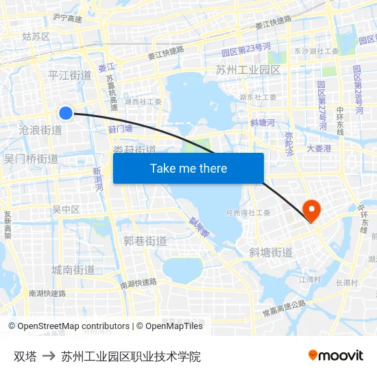 双塔 to 苏州工业园区职业技术学院 map