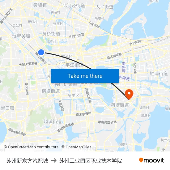 苏州新东方汽配城 to 苏州工业园区职业技术学院 map