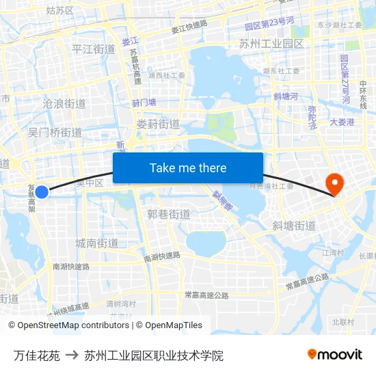 万佳花苑 to 苏州工业园区职业技术学院 map