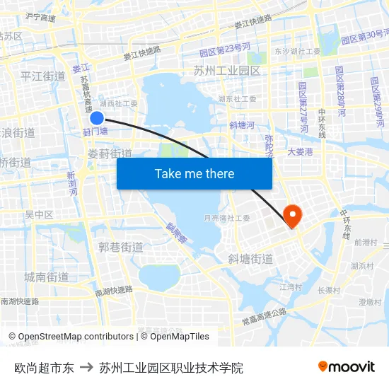 欧尚超市东 to 苏州工业园区职业技术学院 map