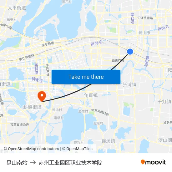 昆山南站 to 苏州工业园区职业技术学院 map