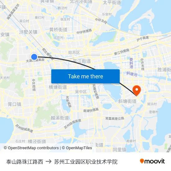 泰山路珠江路西 to 苏州工业园区职业技术学院 map